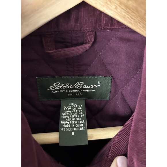 Eddie Bauer S Quilted Corduroy Jacket Barn Chore Hunting Purple Full Zip - Picture 2 of 3